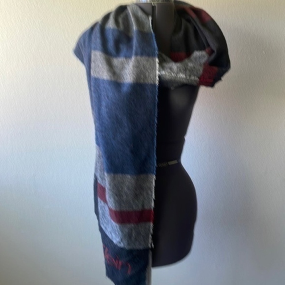 Calvin Klein Scarf long Polyester Rayon one size Gray blue burgundy